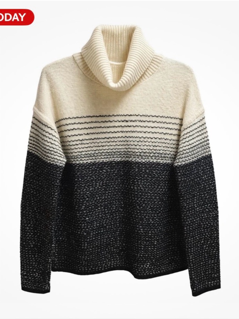 Woman ATHLETA black Ivory Fireside Turtleneck Merino Wool Sweater Sz Medium
